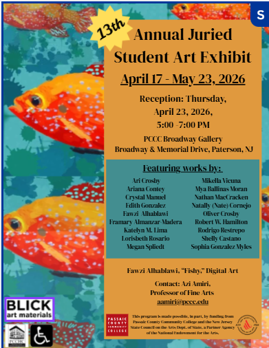 13th Annual Juried Student Art Exhibit flyer. Content found in text on the page.