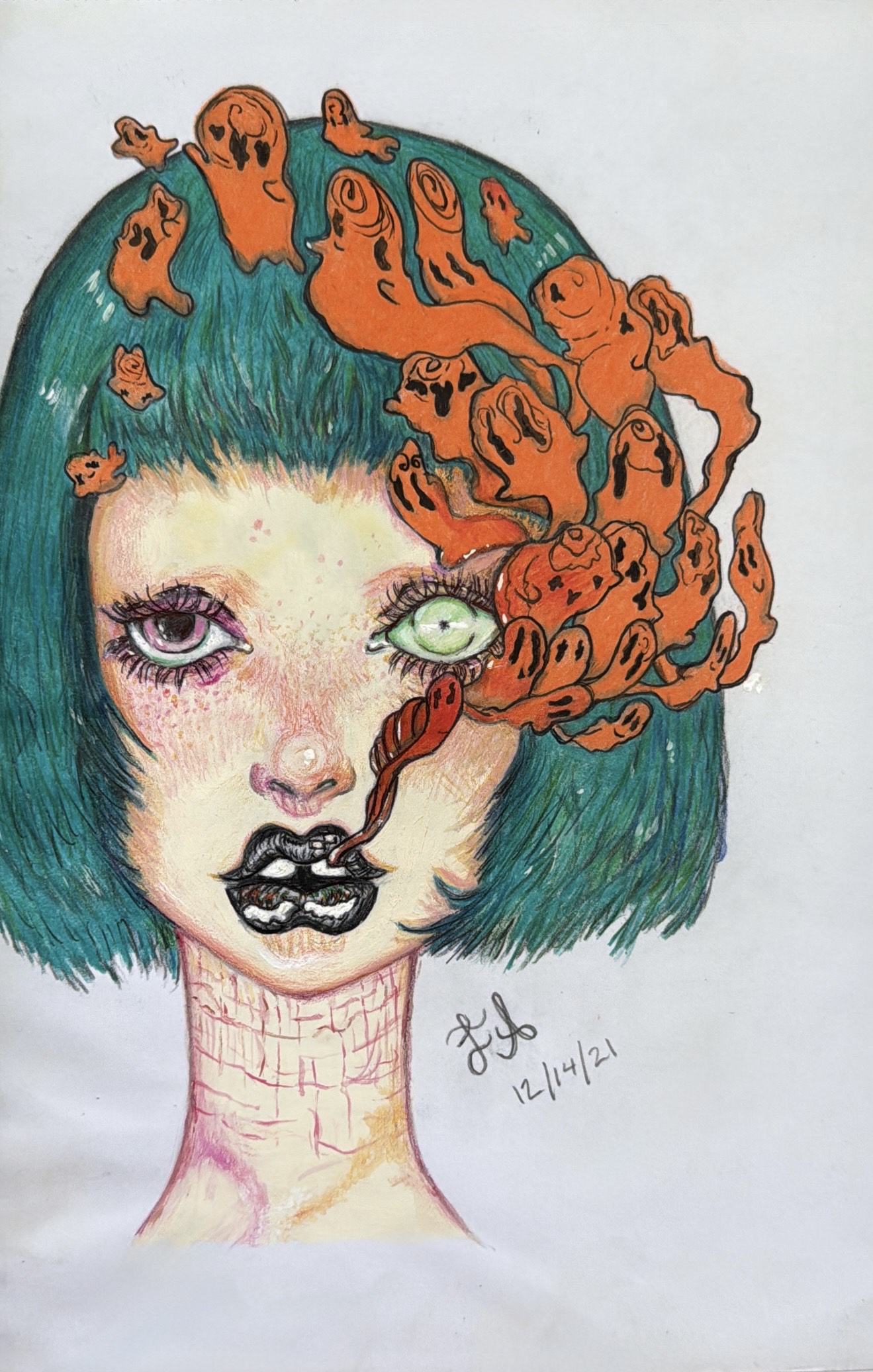 Framary Almanzar-Madera - Untitled - Acrylic Paint color pencil color markers. - 12 x 12 in
