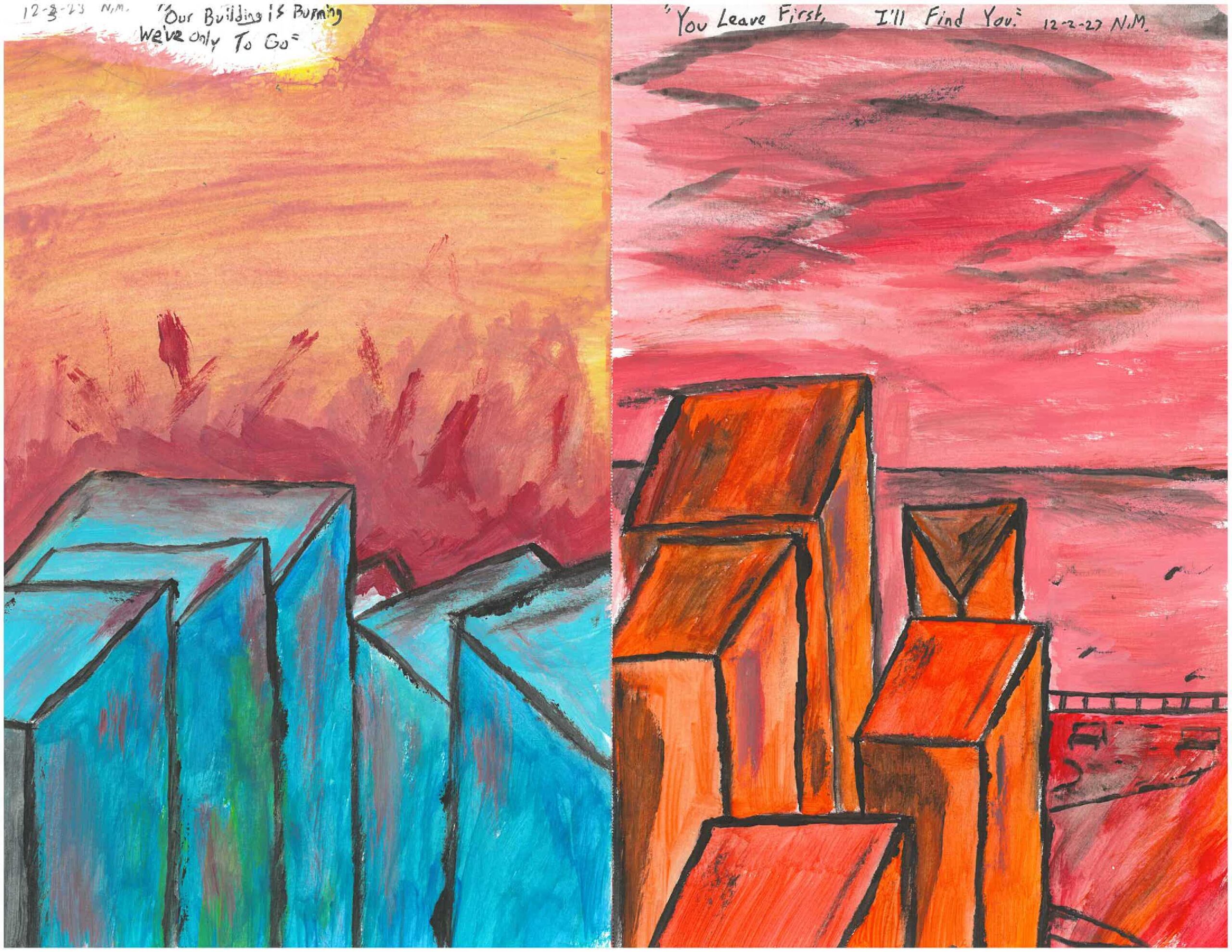 Nathan Mac Cracken - Burn The Building - 2023 - Painting - 8.5 x 11 inches