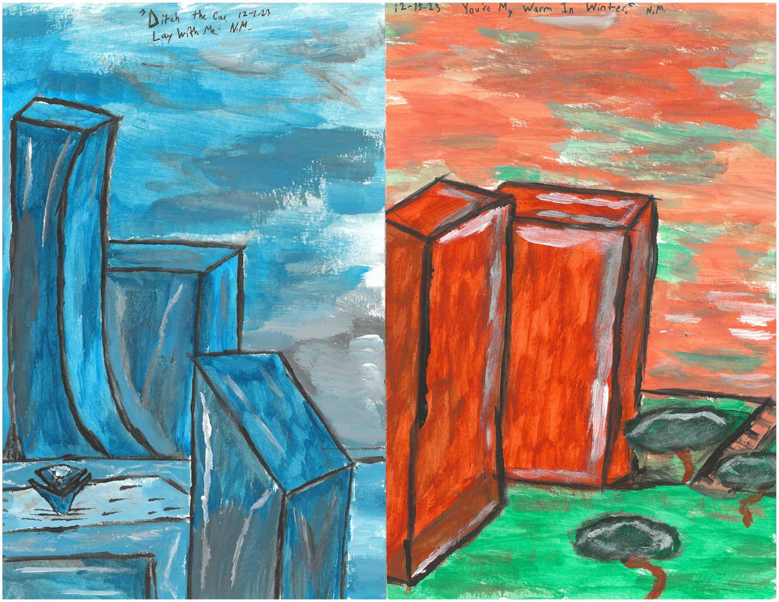 Nathan Mac Cracken - Ditch The Car - 2023 - Painting - 8.5 x 11 inches