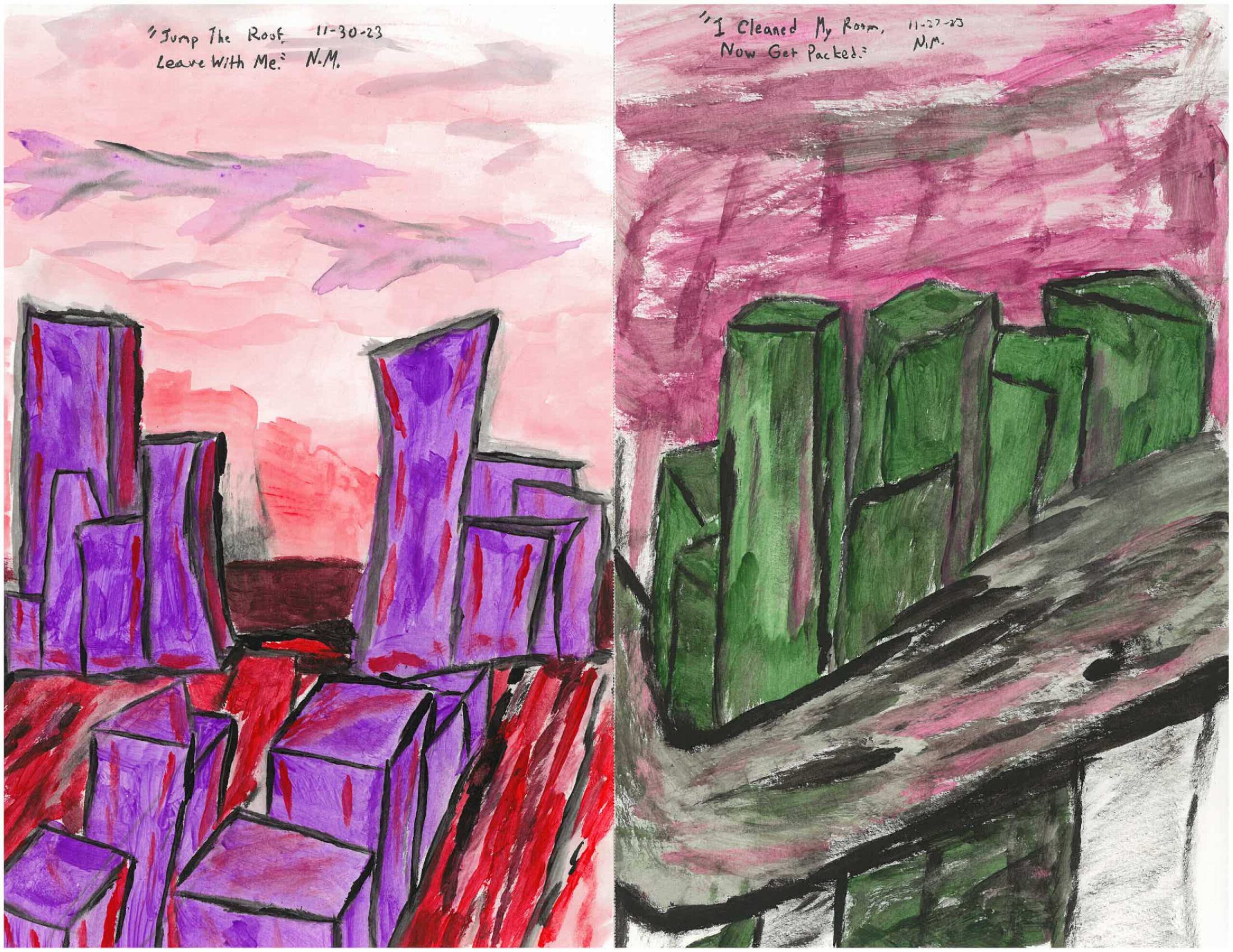 Nathan Mac Cracken - Jump The Roof - 2023 - Painting - 8.5 x 11 inches